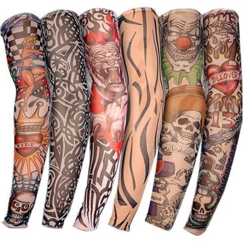 5Pcs 39CM*8CM Cycling Sport 3D Tattoo Armwarmers UV Block Cool Arm Sleeves Cover Sun Protection Skull Bike Bicycle Arm Warmer