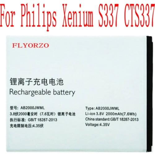 High Quality 2000mAh AB2000JWML Battery For Philips Xenium S337 CTS337 Cell Phone