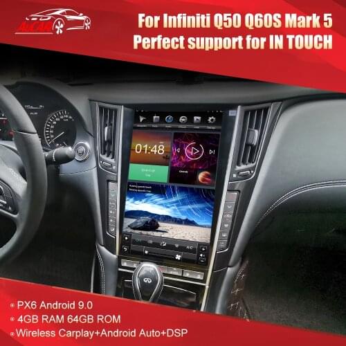 AuCar 13.6 inch Tesla Style Android head unit radio For Infiniti Q50 Q50S Q60 Q60S MARK 5 GPS Navigation wireless carplay