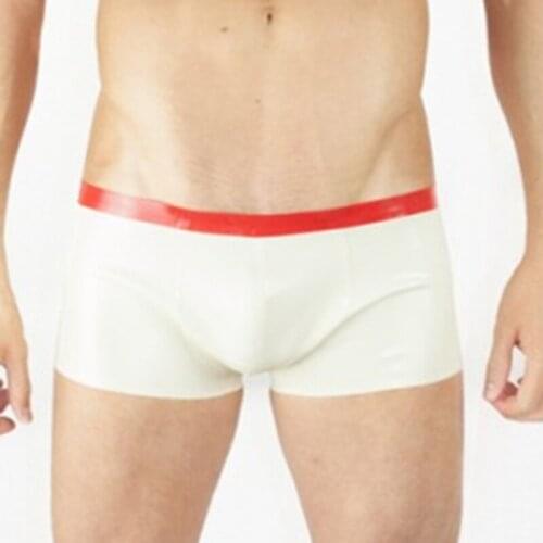 White and Red Trims Male Latex Rubber Boxer Short Latex Panties Plus Size Custom Made Briefs S-LPM121