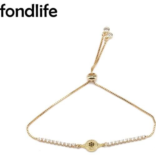 Cubic Zirconia Crystal Gold-plated Mini Evil Eye Lucky Charm Bracelet Women 6MM Copper Beads Box Chain Adjustable Jewelry Gift