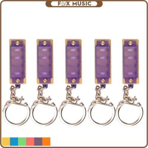 5 Pieces 4 Hole 8 Tone Mini Harmonica Keychain Key Rings Toy Gift Purple For Music Musical Instrument