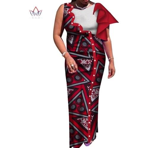 BRW African Dresses for Women Fashion Dashiki Long Party Sexy Dress Bazin Riche African Style Clothing Slip Party Dress WY4126