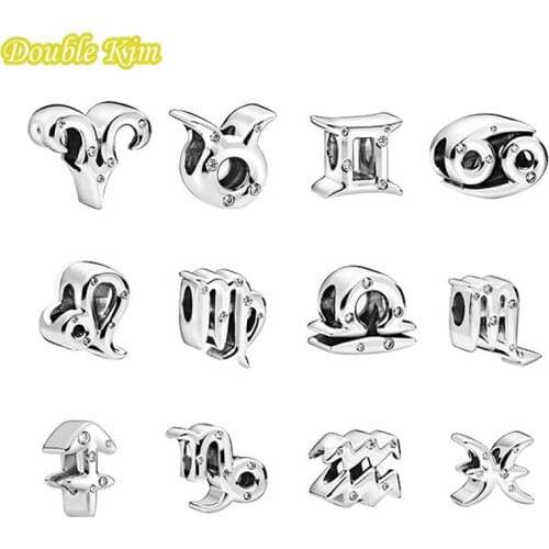 Charm Beads Twelve Constellations Inlaid Zircon Alloy Bead Fit Charms Bracelets for Women Fashion DIY Jewelry Accessories Gift