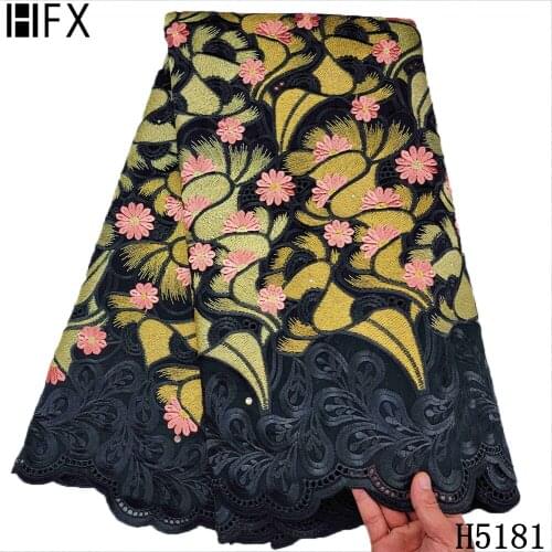 HFX Black Swiss Voile Lace Fabric 100%Cotton African Lace Swiss Voile Lace in Switzerland Embroidered Lace Dubai Lace 5 yards