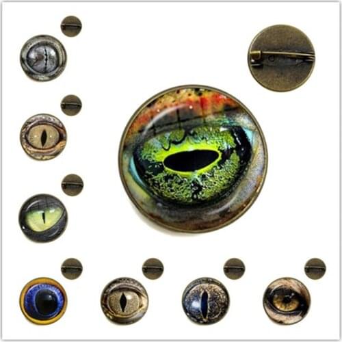 Dragon Snake Owl Cat Tiger Bronze-plated Brooch Fiery Dragon Glass Cabochon Animal Eyes Jewelry Collar Pins For Women Men Gift