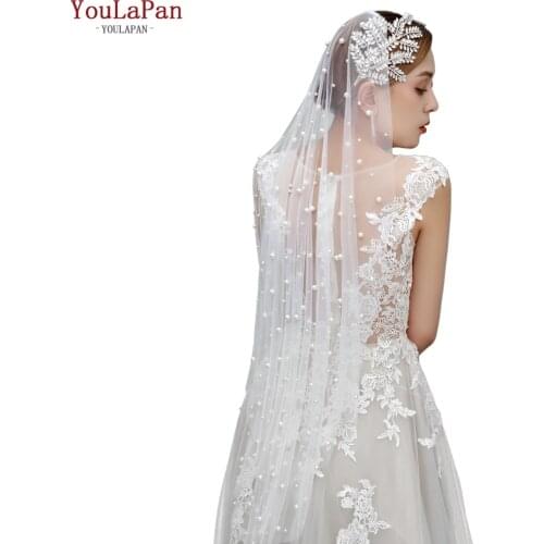 YouLaPan V01 Royal Pearl Veils for Brides Wedding Veil Ivory White 1 Tier Veil Metal Comb for Wedding Veil Wedding Decoration