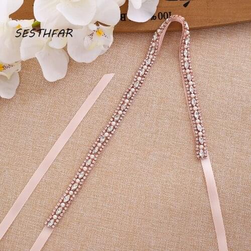 Crystal Wedding Belt Rose Gold Pearls Rhinestones Bridal Belt Ribbons Sash For Wedding Dress J170RG