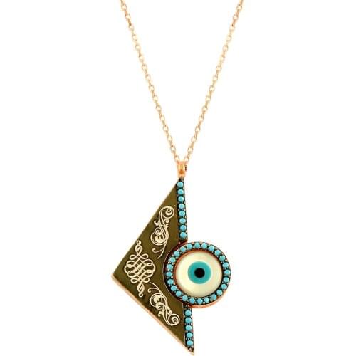 Calligraphy Necklcae Evil Eye New Silver Women Turkish Evil Eye 925 Sterling Silver Art Craft Turquoise Pyramit Good Luck