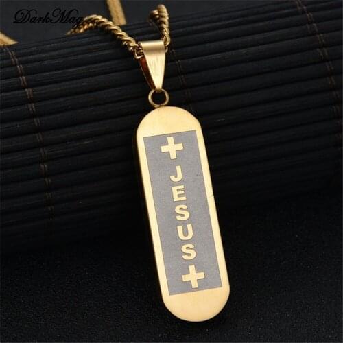DarkMag New JESUS CROSS Fashion Pendant Necklace Jewelry Stainless Steel Chain Christian Symbol Gift High Quality Necklaces