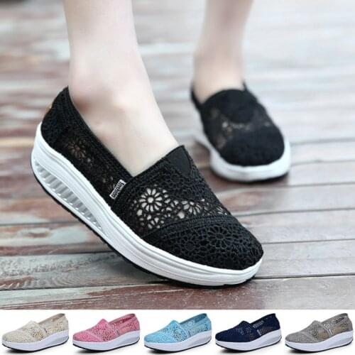 Summer Fashion Womens Thick-soled Breathable Mesh Non-slip Sports Fitness Rocker Ladies Sneakers Walking Shake Shoes