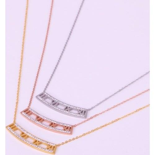 Love Stainless Steel Hollow Roman numerals Pendants Necklace Romantic Crystal Square Necklaces Women Wedding Jewelry Xmas Gift