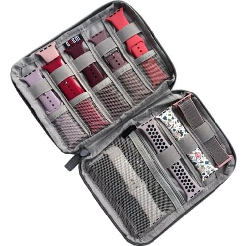 Multifunction Portable Watch Strap Organizer Watch Band Box Storage Bag Watchband Holder Watch Travel Case Pouch Gray Black