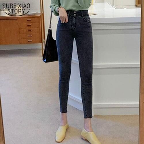 Fashion High Waist Jeans Woman Plus Size Black Jeans Stretch Pencil Trousers Female Skinny Button Fly Denim Clothing 2021 10400
