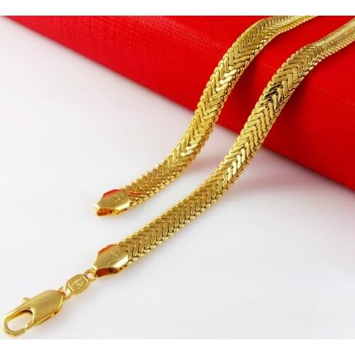 Flat Snake Bone Chain Yellow Gold Filled Mens Necklace 46cm Long