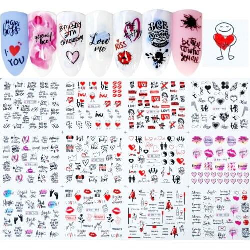 12 Design Nail Sticker Russian Love Word Sexy Women Design Nail Art Water Transfer Decals Valentine Manicure Tattoos New BN1489