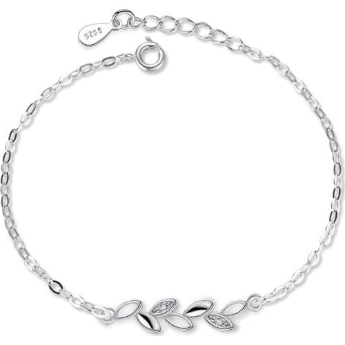 New Simple Fashion 925 Sterling Silver Leaves Chian Bracelet For Women Jewelry pulseira