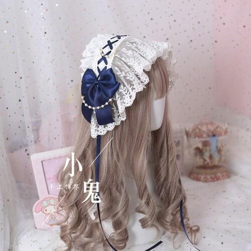 Women Retro Lace Bonnet Headband Cute Bowknot Cosplay Accessory