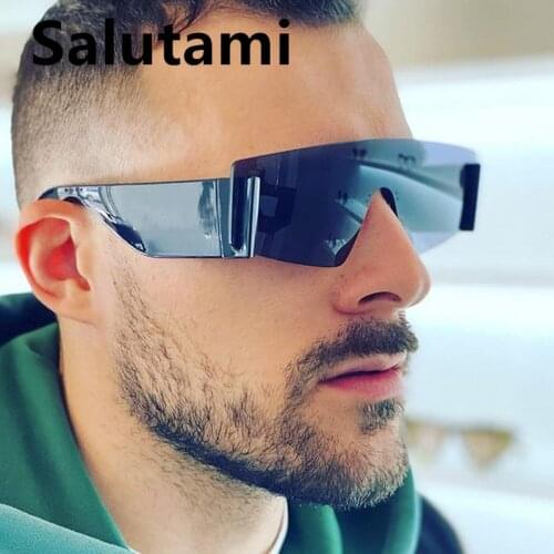 Vintage Oversize One Piece Black Gradient Sunglasses For Men 2021 New Fashion Pilot Rimless Sun Glasses Women Square Flat Shades