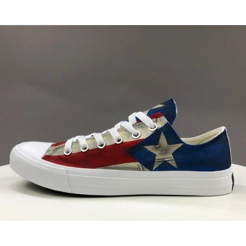 Wen Original Hand Painted Shoes Low Top Sneakers Design Puerto Rico Flag Canvas Shoes Men Women Skateboarding Shoes Flat Unisex