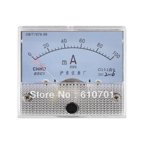 85C1 Plastic Class 2.5 Accuracy DC Milliamp Panel Analog Current Meter Gauge 0-100MA Electrical Measurement Low Power