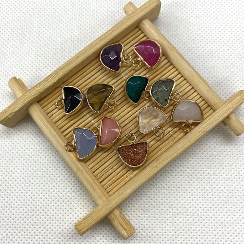 Natural Stone Pendant Amethyst Obsidian Tigers Eye Semicircle Shape Suitable for Handmade DIY Making Necklace Pendant 2 Pieces