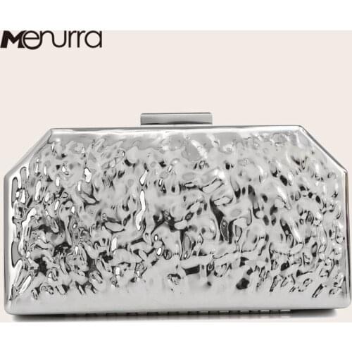 Silver Geometric Evening Bags Metallic Clutch Purse Elegent Chain Shoulder Bag For Women Handbag For Wedding/Dating/Party