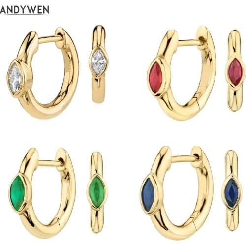 ANDYWEN 925 Sterling Silver Marquise Slim Hoop Huggie Clip Piercing CZ Mini Circle Loop Ring Earring 2019 Women Fashion Jewelry