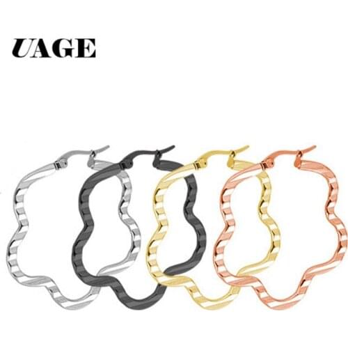 UAGE Plum Blossom Hoop Earrings Women Gold Color Stainless Steel Simple Ear Geometry Jewelry Lady Gift Boucles doreilles