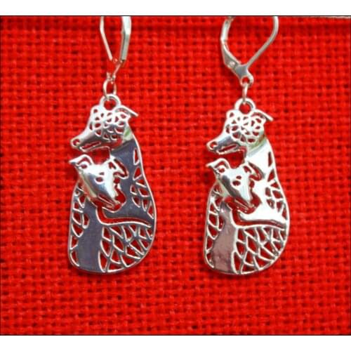 Fashion Style Cartoon Alloy Greyhound couple dog Earring jewelry golden color plated mini Whippet Earing 12pair/lot