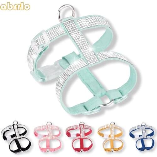 Pet Dog Cat Harness Bling Rhinestone Fashion Puppy Rope Harness Adjustable Soft Suede Harnesses For Small Dogs Chihuahua Yorkies