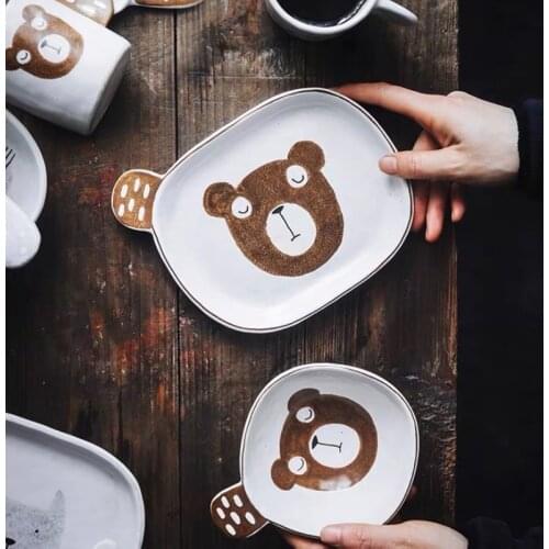 Plate Breakfast Bowl Service De Table Assiette Platos Handmade Tableware Pottery Hand-Painted Animal Plate Dim Sum Lovely Cup