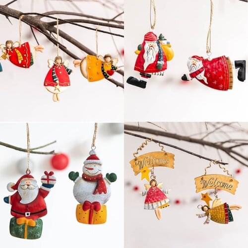 Snowman Santa Claus Angel Christmas Tree Ornaments Hanging Pendants Iron Crafts New Year Xmas Decor Home Party Decoration Fw25