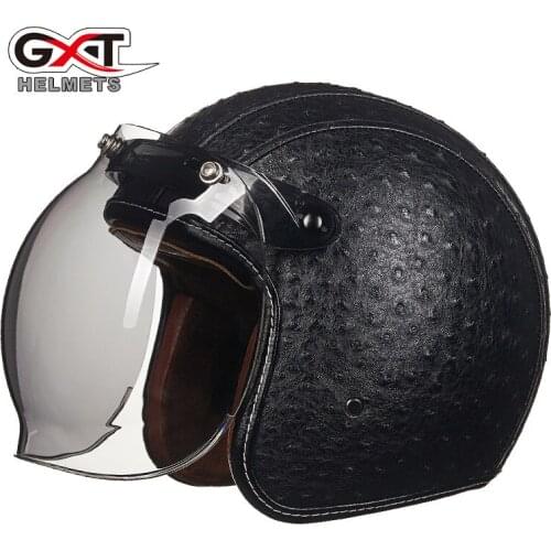 GXT Motorcycle Vintage retro Helmet PU Leather Retro Moto Goggles Mask Bubble Visor Scooter Bike Helmets motorbike Helmet