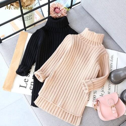 Baby Girl Knitted Ribbed Sweater Long Autumn Winter Spring Toddler Child Long Sweater Pullover Turtleneck Baby Clothes 2-7Y