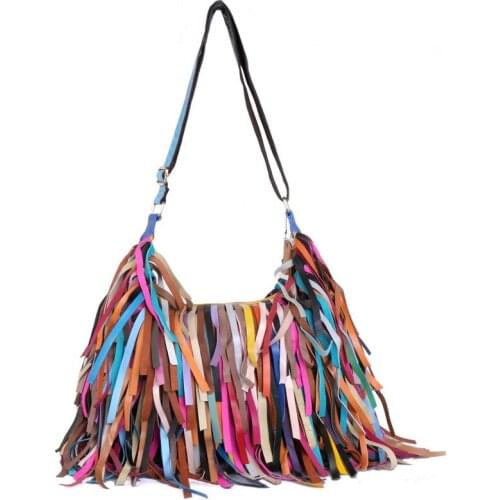Genuine leather bag tassel single shoulder messenger bag large capacity candy color beach bag ladies wholesale female bag