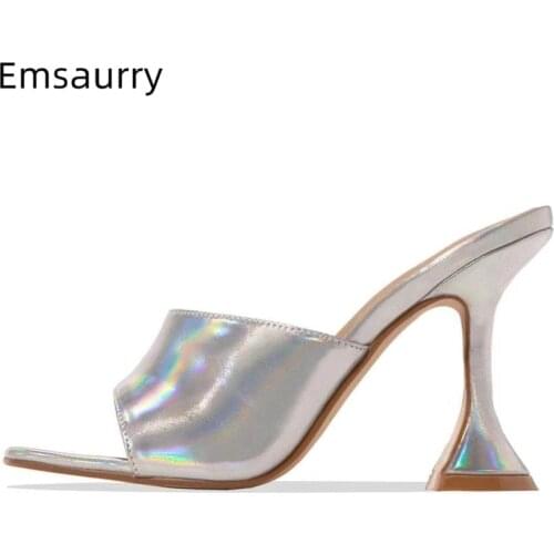 Unique Goblet Heel Sexy Open Toe Lady Mules Slingbacks Square Toes Genuine Leather Summer Sandals For Girls Women