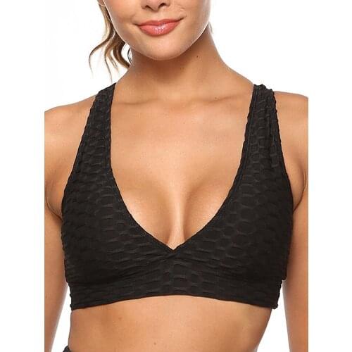 Women Sports Bras Sexy Deep V-neck Running Top Underwear No Steel Ring Seamless Foam Jacquard Sexy Fitness Running Yoga Bra