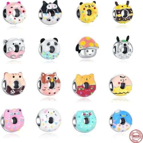 NEW 925 Sterling Silver Colorful Sweet Donuts Biscuit Bead Fit Original Pandora Charms Bracelet Jewelry DIY Accessories
