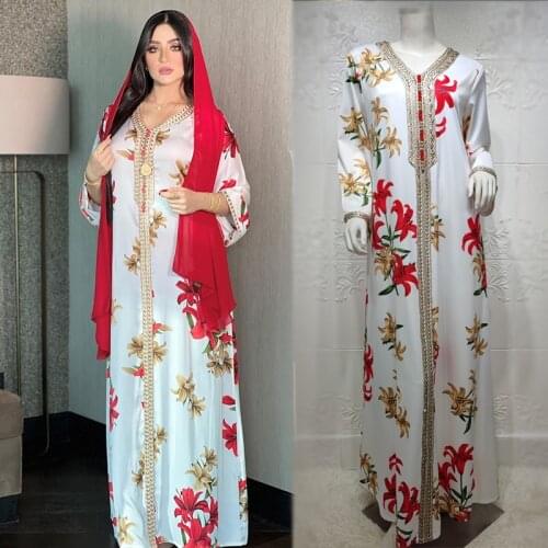Ethnic Ribbon Maxi Dress for Women Middle East White Floral Plus Size Muslim Robe New Dubai Turkey Arabic Oman Moroccan Clothes
