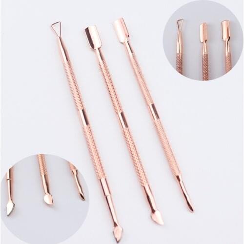 1Set Rose Gold Stainless Steel Cuticle Pusher Pedicure Tool Professional For Cuticle Scraper Nail Dead Skin Pusher Double-headed