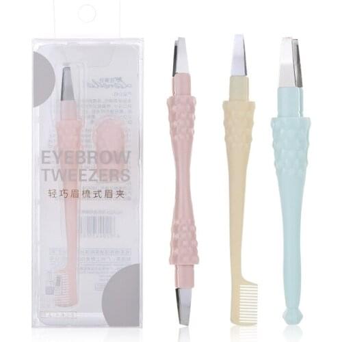 1PC Stainless Steel Eyebrow Tweezer Eybrow Remover Eyelashes Extension Comb Eyebrow Makeup Tools Brown For Beauty 2020