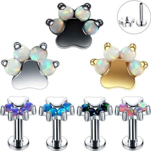 1PC Steel Opal Flower Ear Cartilage Tragus Helix Piercing Screw Fit Top 16g Opal Labret Lip Bar Rings Sexy Fashion Jewelry