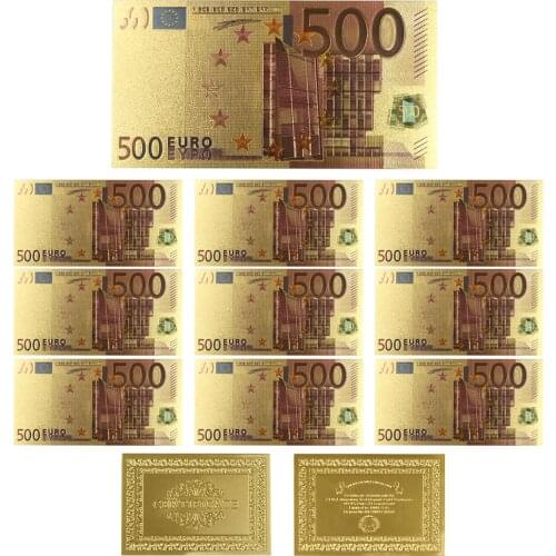 10pcs/lot 500 euros 24k gold foil colorful double design Euro banknotes gold foil plated banknote/paper money for colletion