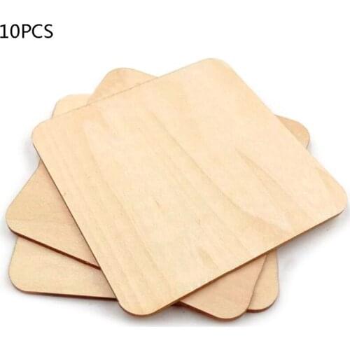 10pcs Blank Wood Square Plaque Unfinished Wooden Sheet Round Corner Cutout Shapes for DIY Craft Carving Scrapbooking 90mm