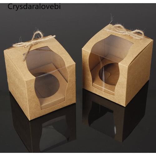 12/24pcs Brown Kraft Paper Cupcake Box Cake Box With Window Wedding Party Favor Box Cake Packaging