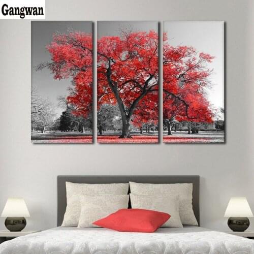 3 Pcs Red Tree natural Scenery diamond Painting Moder wall decor 3D embroidery mosaic full drill 5d cross stitch black white art