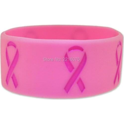 300pcs one inch Pink Breast Cancer Awareness Ribbon Wide silicone wristband rubber bracelets free shipping by DHL express