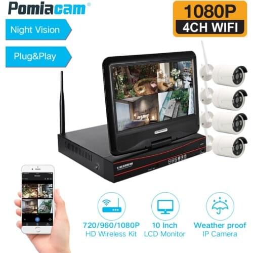 4CH 1080P Wireless NVR Kit 10 inch LCD Monitor 2.0MP Wifi IP Camera P2P CCTV Camera Video Home Security System Surveillance Set