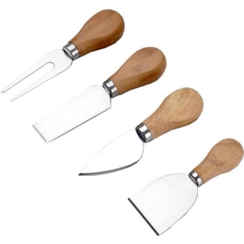 4pcs/set wood handle cheese knife slicer kit kitchen cook tools cake pizza cheese cutter useful accessories LX5163